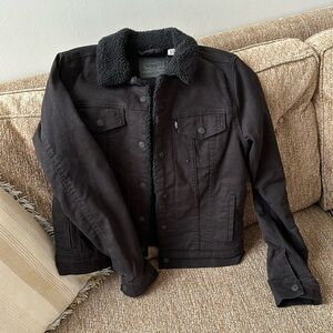 Black Levi Fur-Lined Denim Jean Jacket